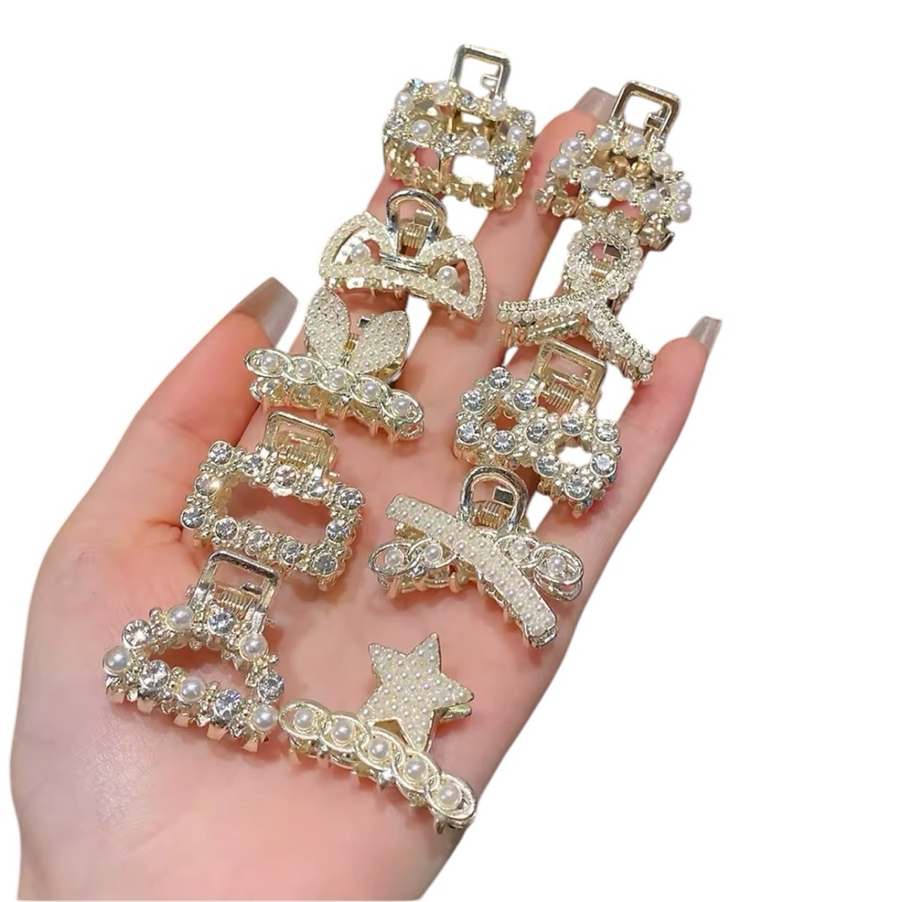 6 Pearl & Rhinestone Hair Clips – Set of 6 Random Styles